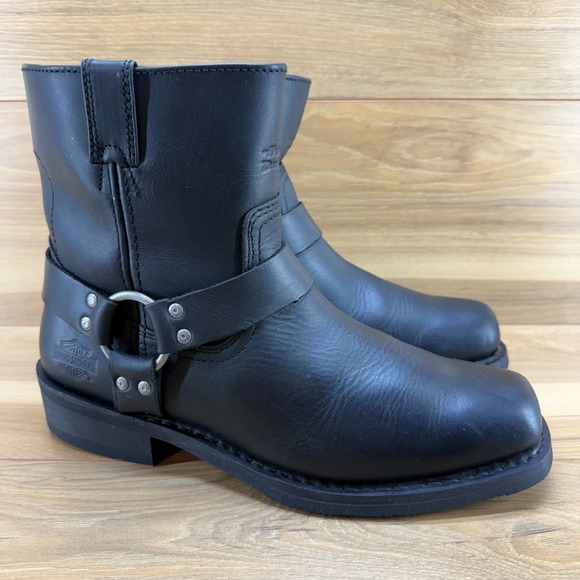 Harley Davidson Harness Square Toe Boots 11.5 W Black Leather Zip Biker - Picture 1 of 11